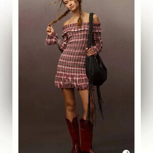 Pilcro by Anthropologie Smocked Plaid Mini Dress